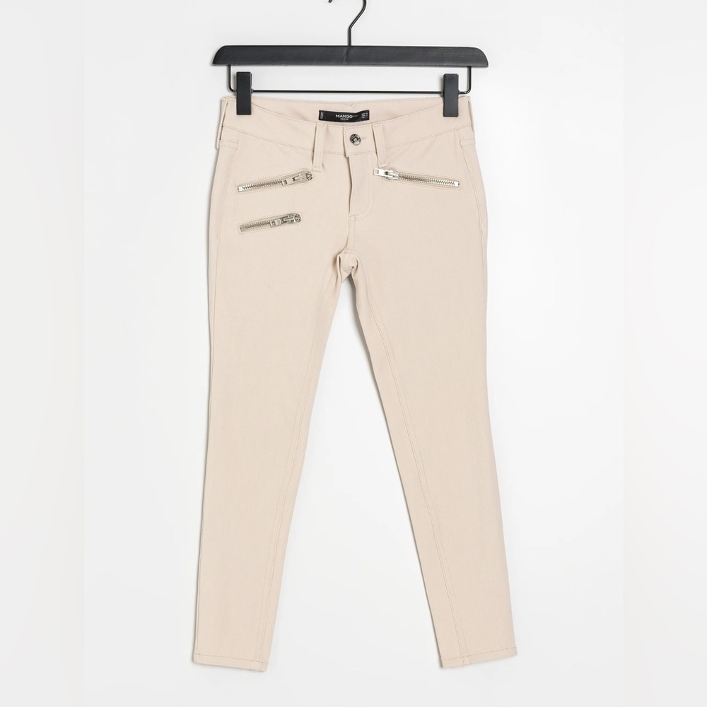 NEW Zara skinny ecru colour pants. Low waisted with zippers size 4, 36